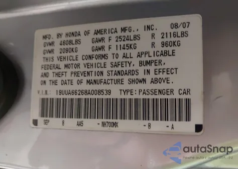 2008 Acura Tl из США, поврежденный, VIN 19UUA66268A008539